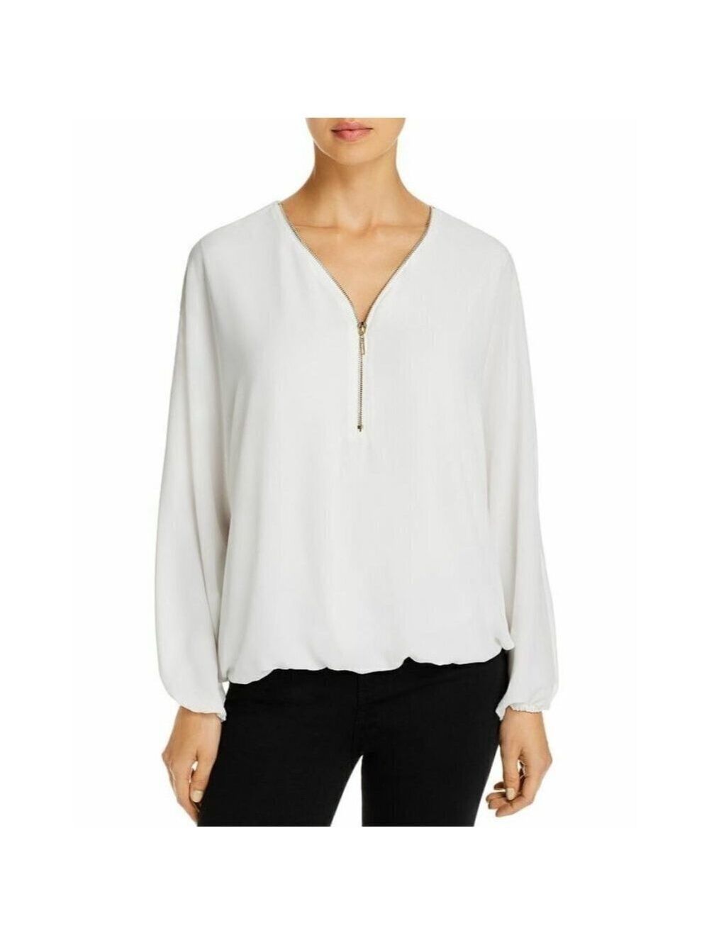 T TAHARI Zipper-trim Blouson Top In Ivory Size XL